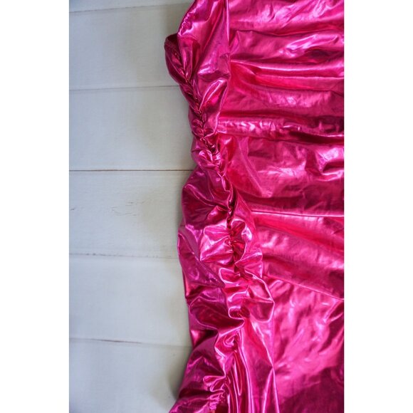 Pink Shiny One-Shoulder Ruched Dress - Size S - Picture 7 of 7